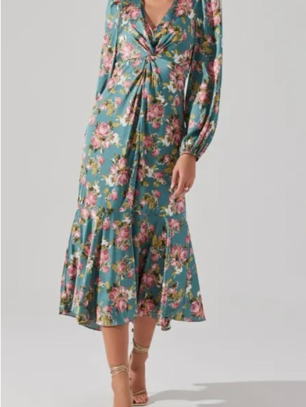 ASTR The Label Twist-Front Midi Dress in Teal and Pink floral, V neck S, LNWOT